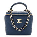 Lambskin Quilted Top Handle Mini Vanity Case With Chain Blue