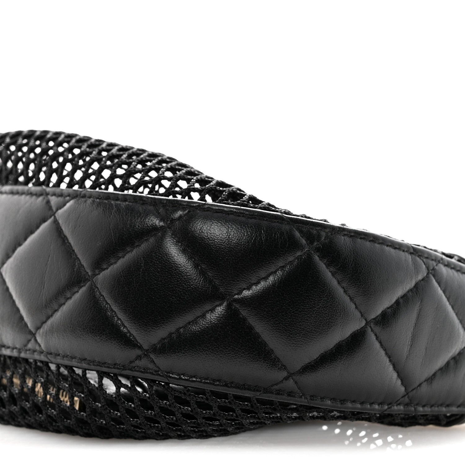 Mesh Shiny Lambskin Chain Hobo Black