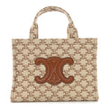 Canvas Calfskin Triomphe Print Small Cabas Thais White