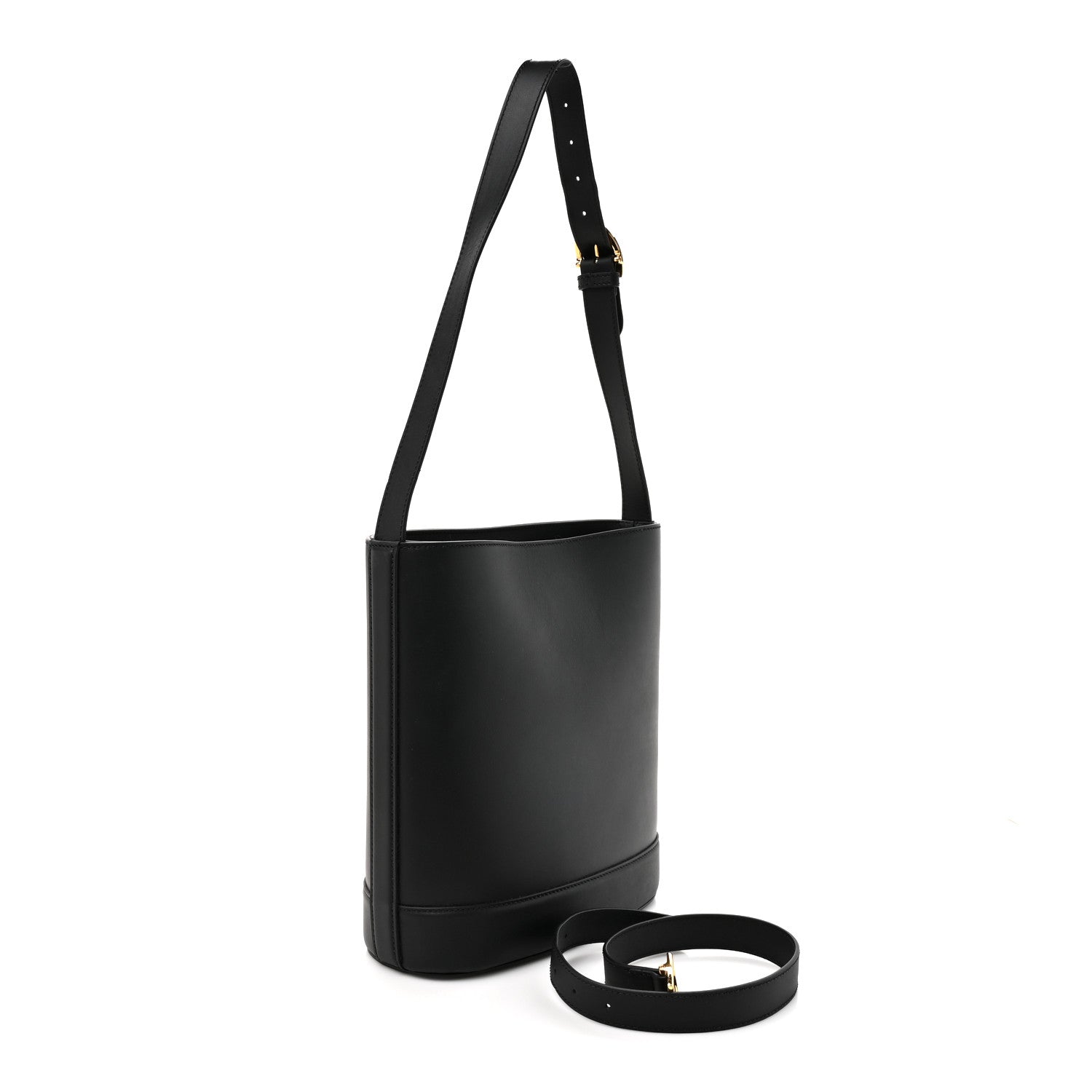 Arabella Calfskin Horsebit 73 Medium Bucket Bag Black