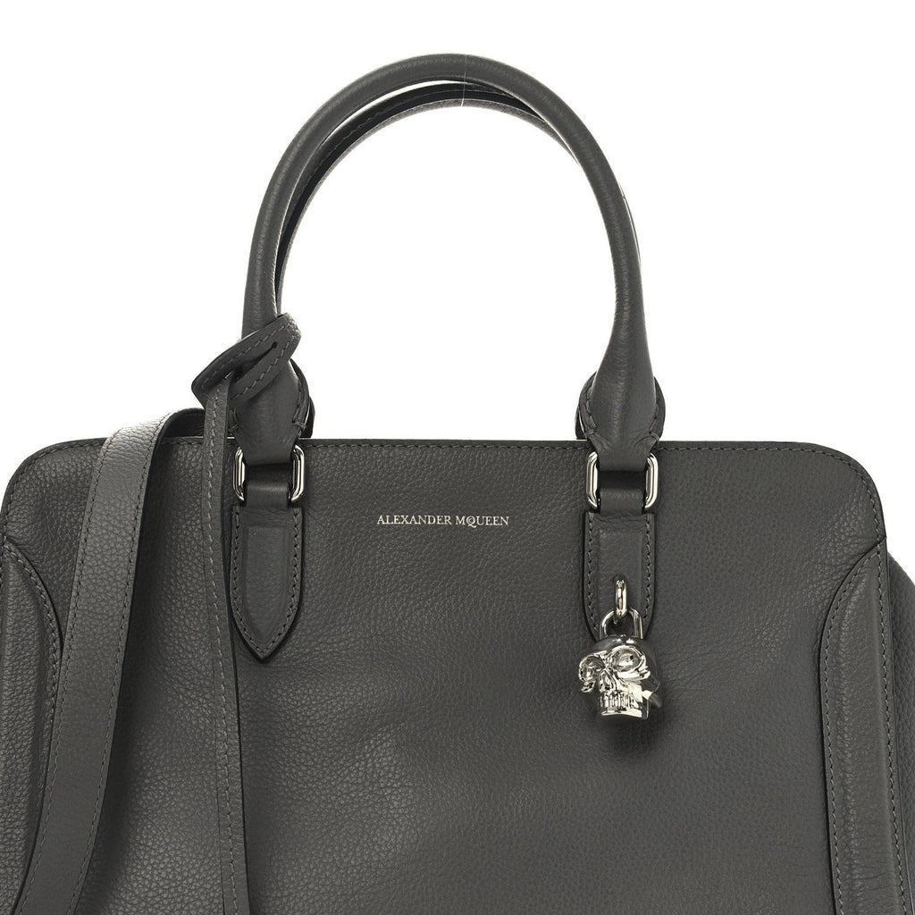 Pebbled Calfskin Small Skull Padlock Zip Around Tote Dark Grey