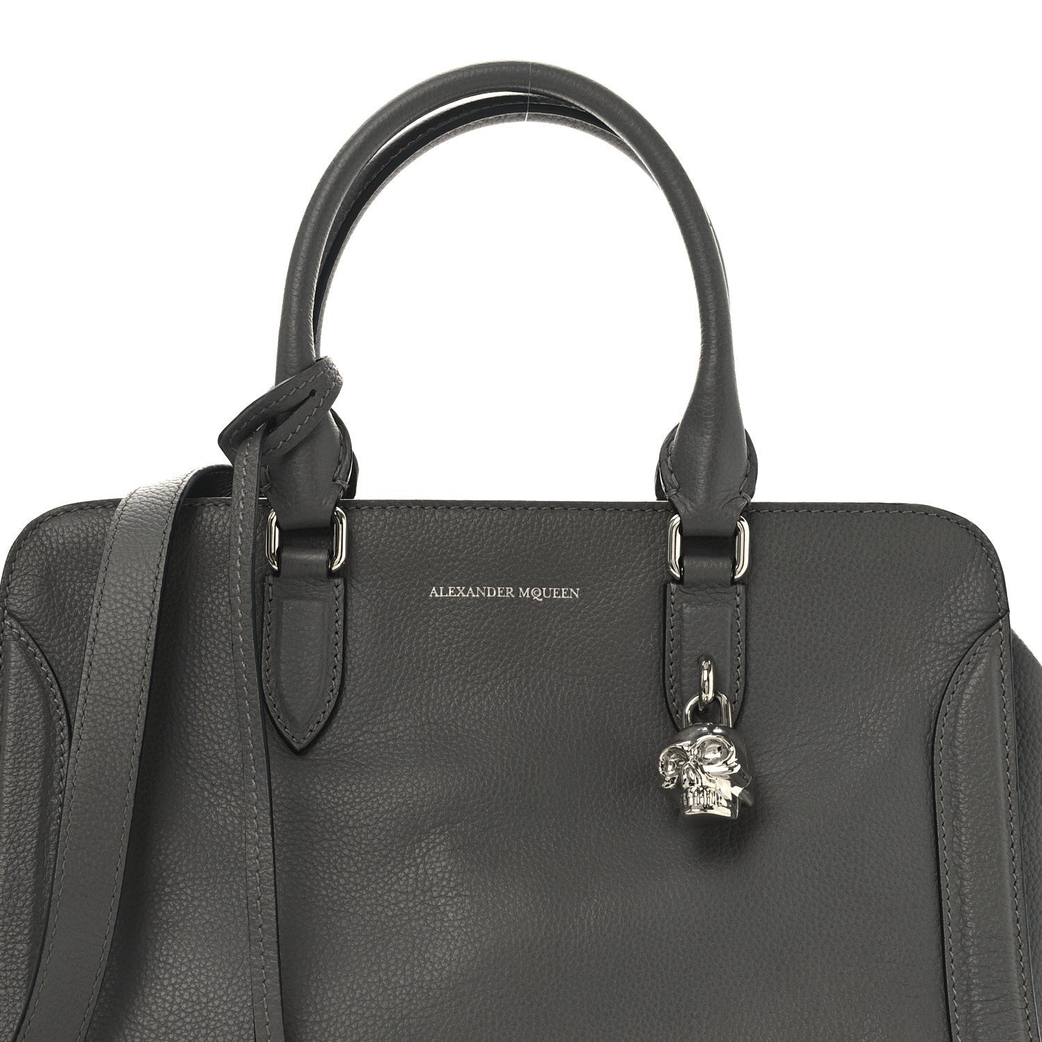 Pebbled Calfskin Small Skull Padlock Zip Around Tote Dark Grey