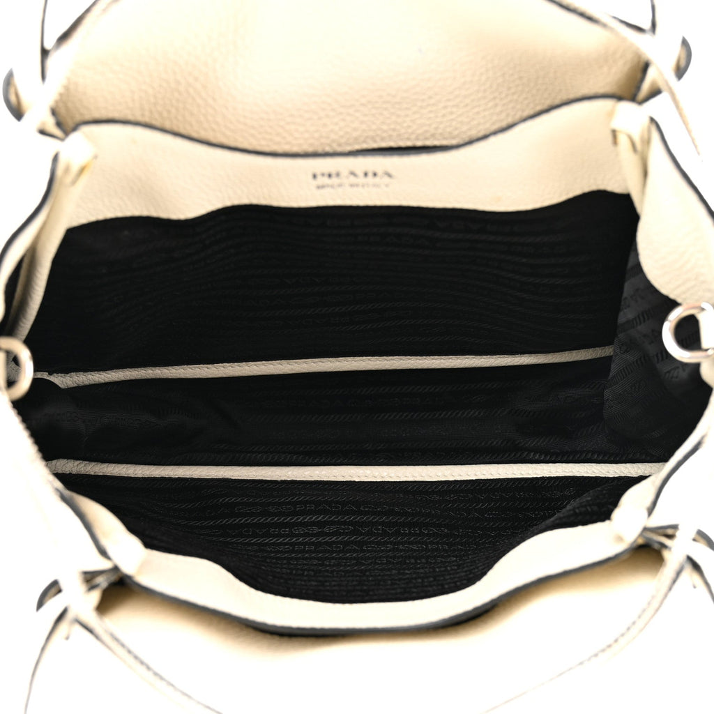 Vitello Daino Soft Medium Zippered Top Handle Bag White
