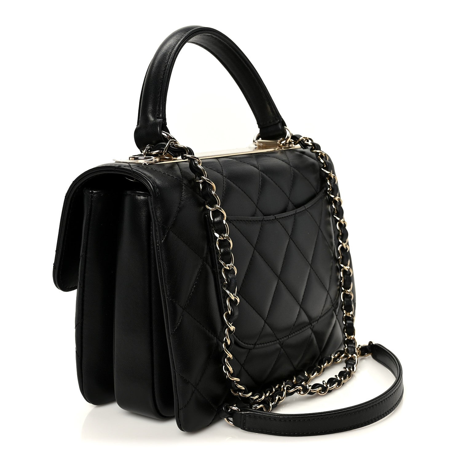Lambskin Quilted Small Trendy CC Dual Handle Flap Bag Black
