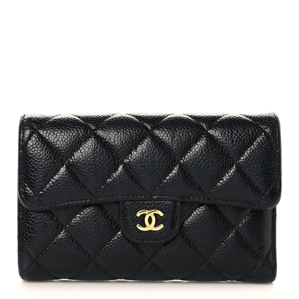 Caviar Quilted Medium Flap Wallet Black