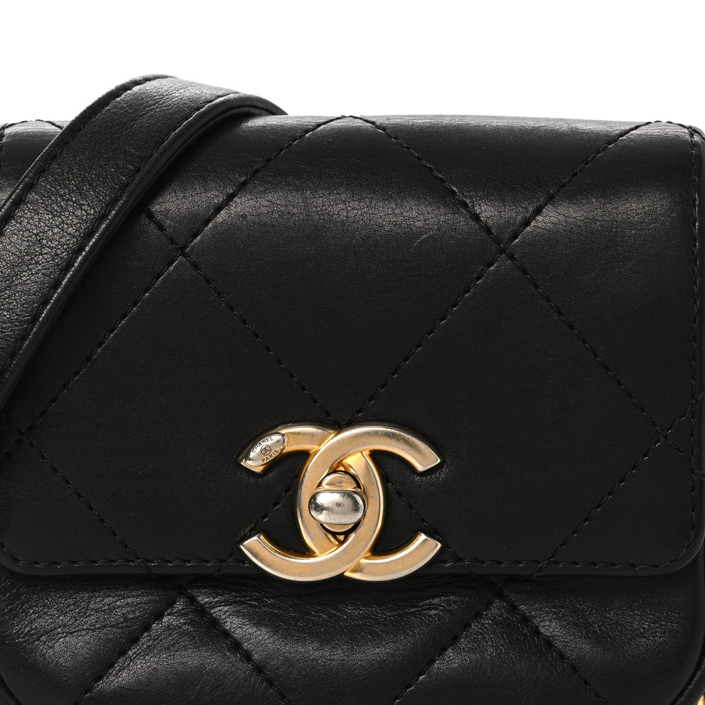 Calfskin Quilted Mini Framing Chain Bag Black