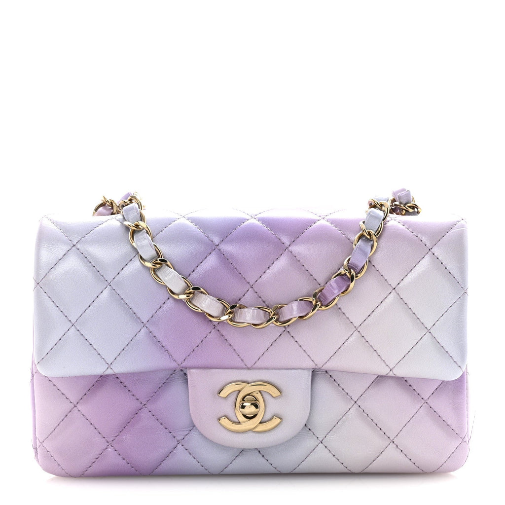Calfskin Quilted Mini Cloudy Tie Dye Rectangular Flap Purple Blue Pink