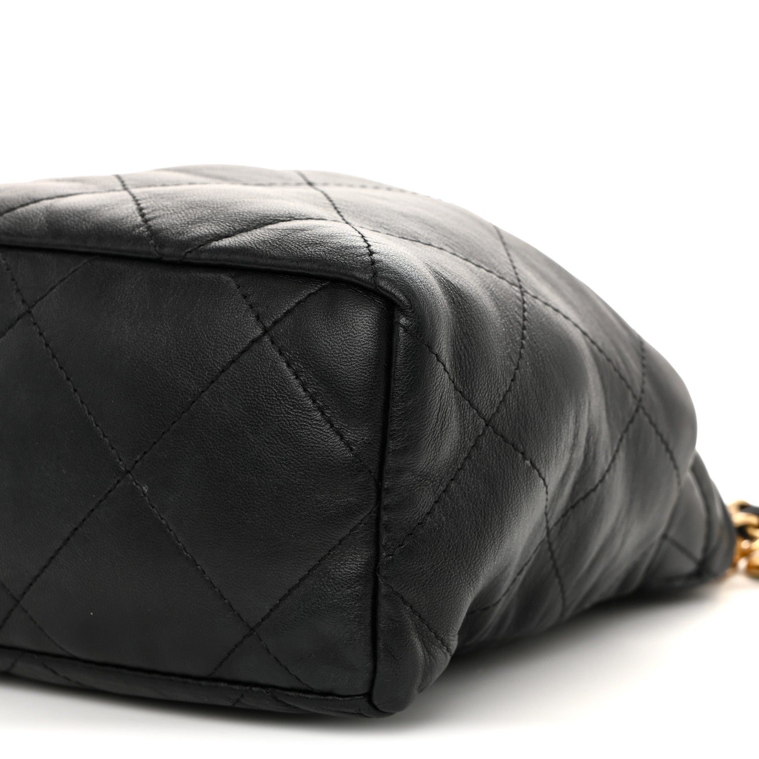 Lambskin Resin Quilted Small Bucket Bag Black