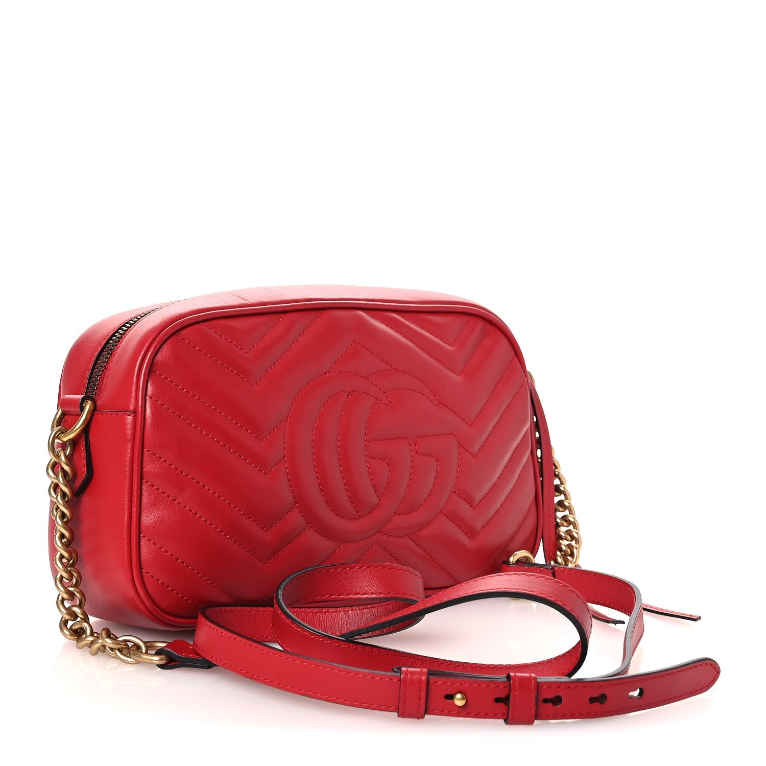 Calfskin Matelasse Small GG Marmont Chain Shoulder Bag Hibiscus Red