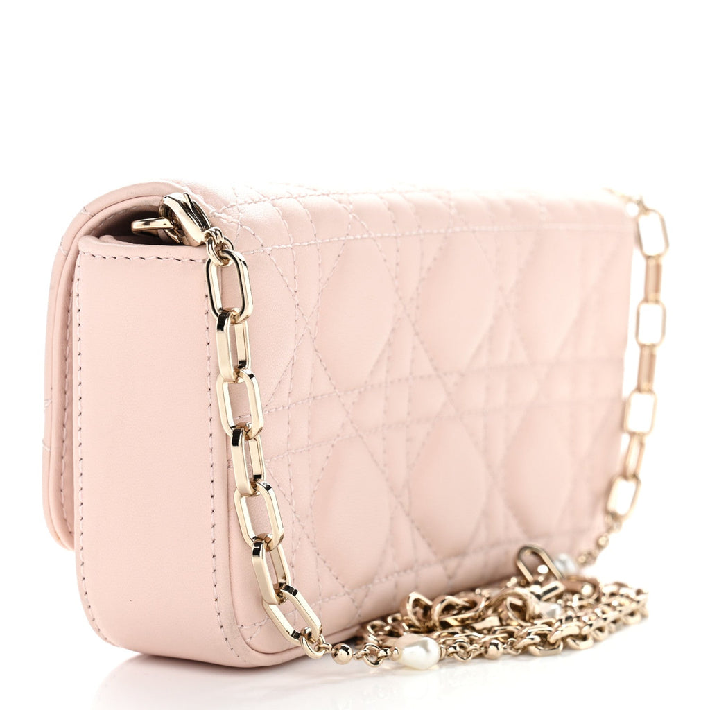 Lambskin Cannage Dior Talk Phone Pouch Rose Poudre