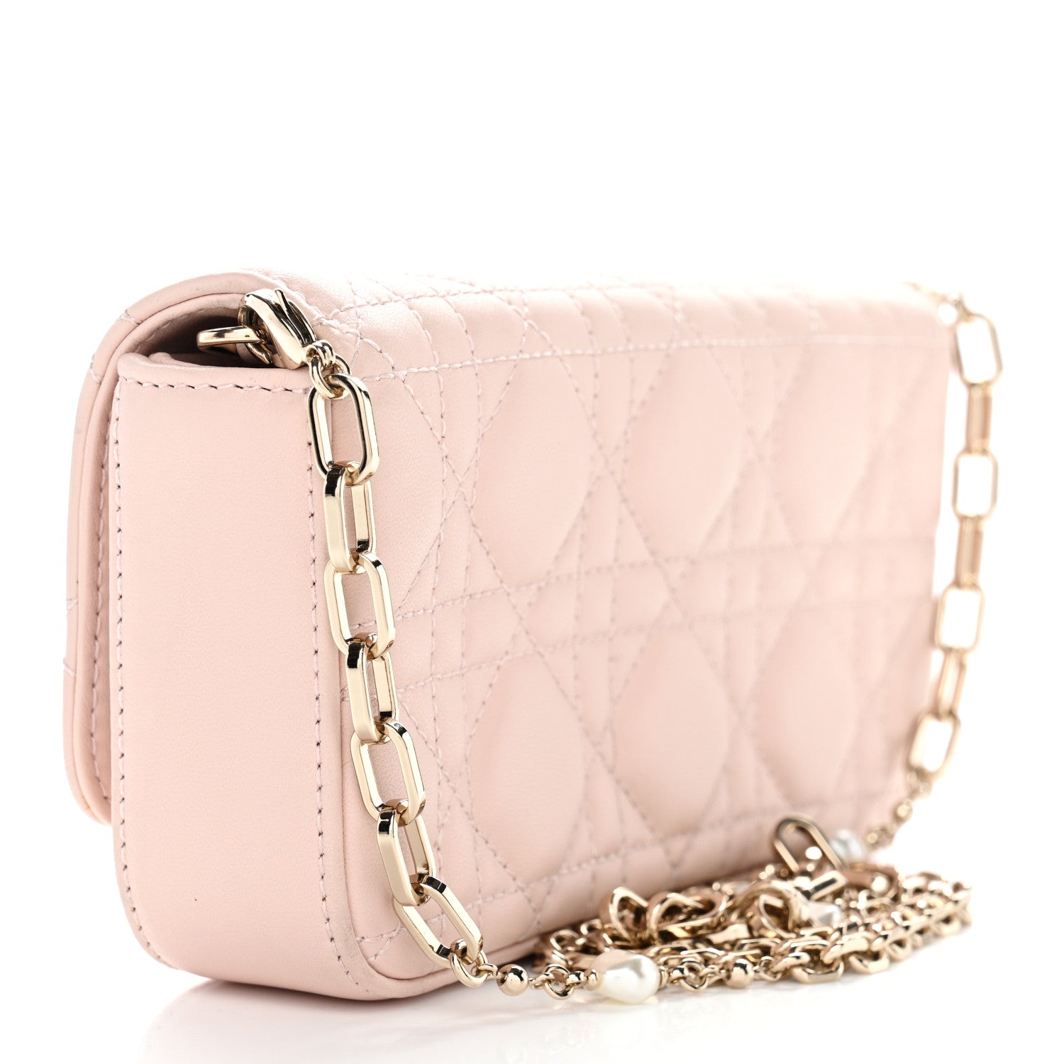 Lambskin Cannage Dior Talk Phone Pouch Rose Poudre