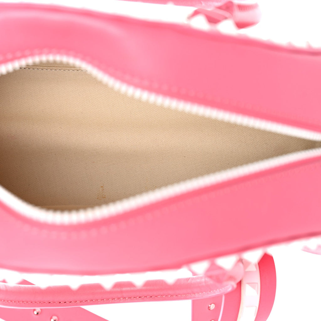 Vitello Colorblock Free Rockstud Top Handle Shoulder Bag Pink Optic White