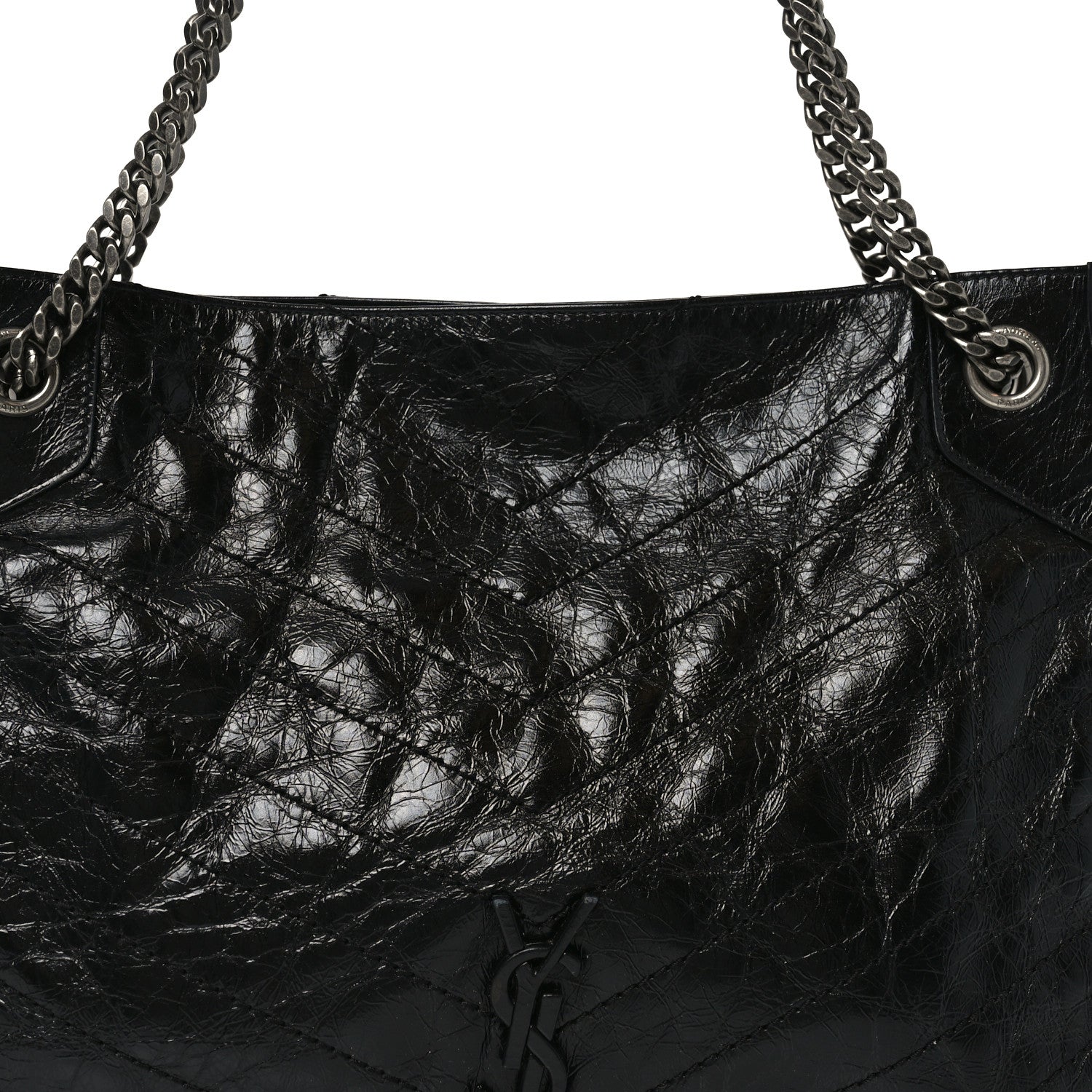 Crinkled Calfskin Matelasse Monogram Medium Niki Shopper Tote Black