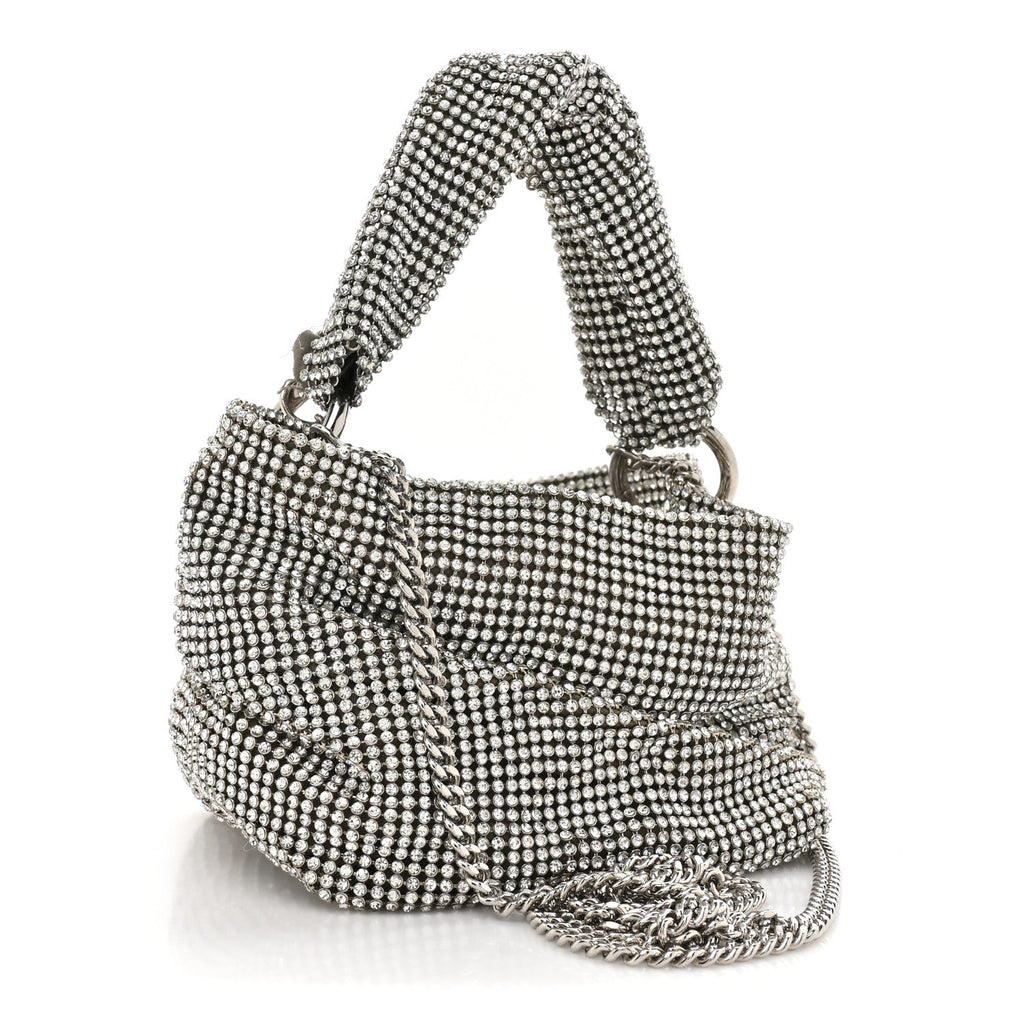 Satin Crystal Embellished Bonny Shoulder Bag Silver