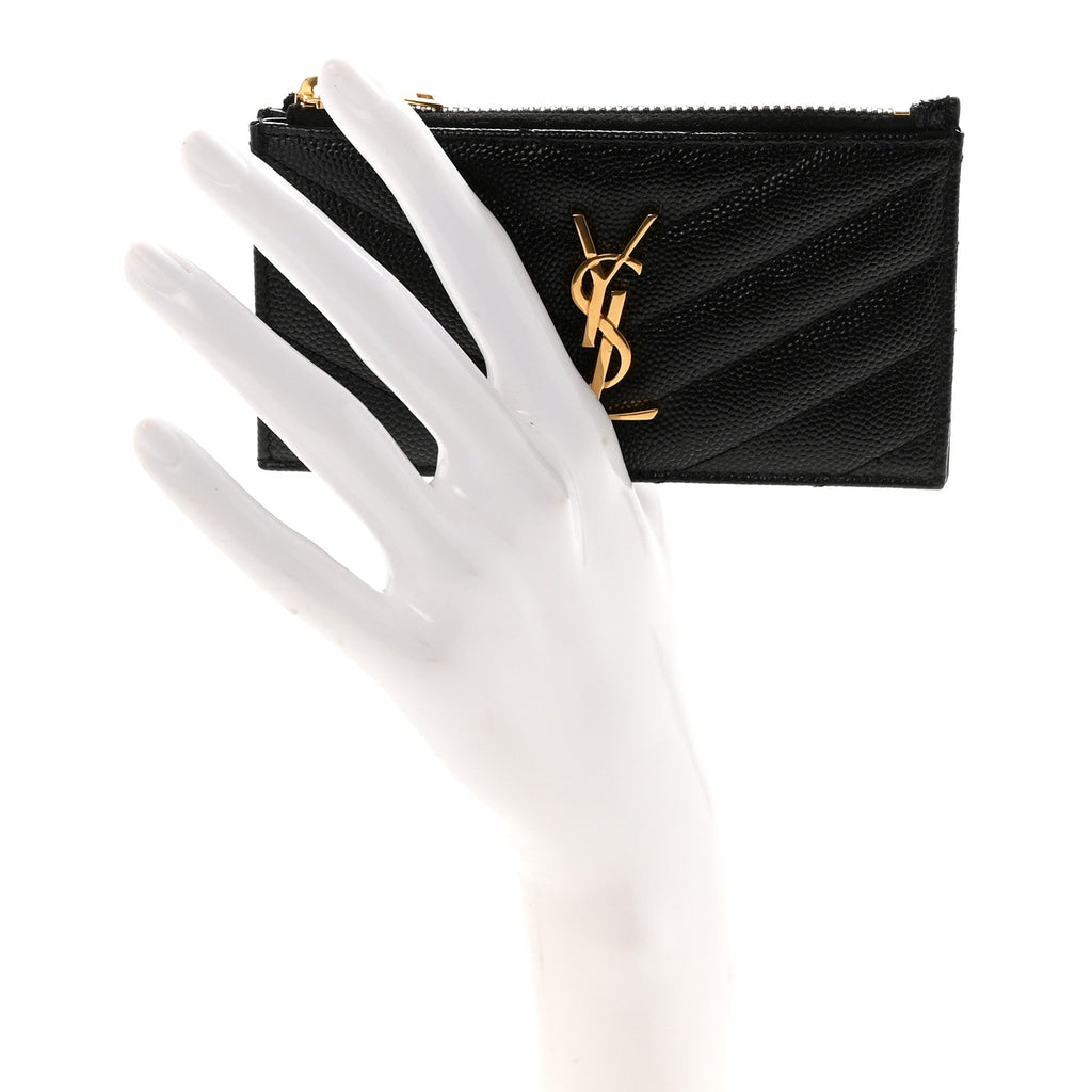 Grain De Poudre Matelasse Chevron Monogram Fragments Zippered  Case Black
