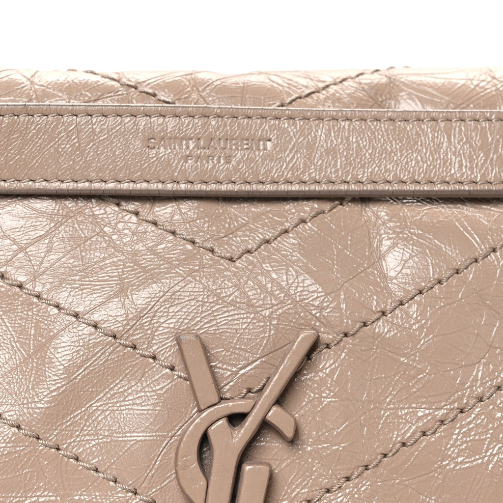Crinkled Calfskin Matelasse Monogram Medium Niki Chain Satchel Light Taupe