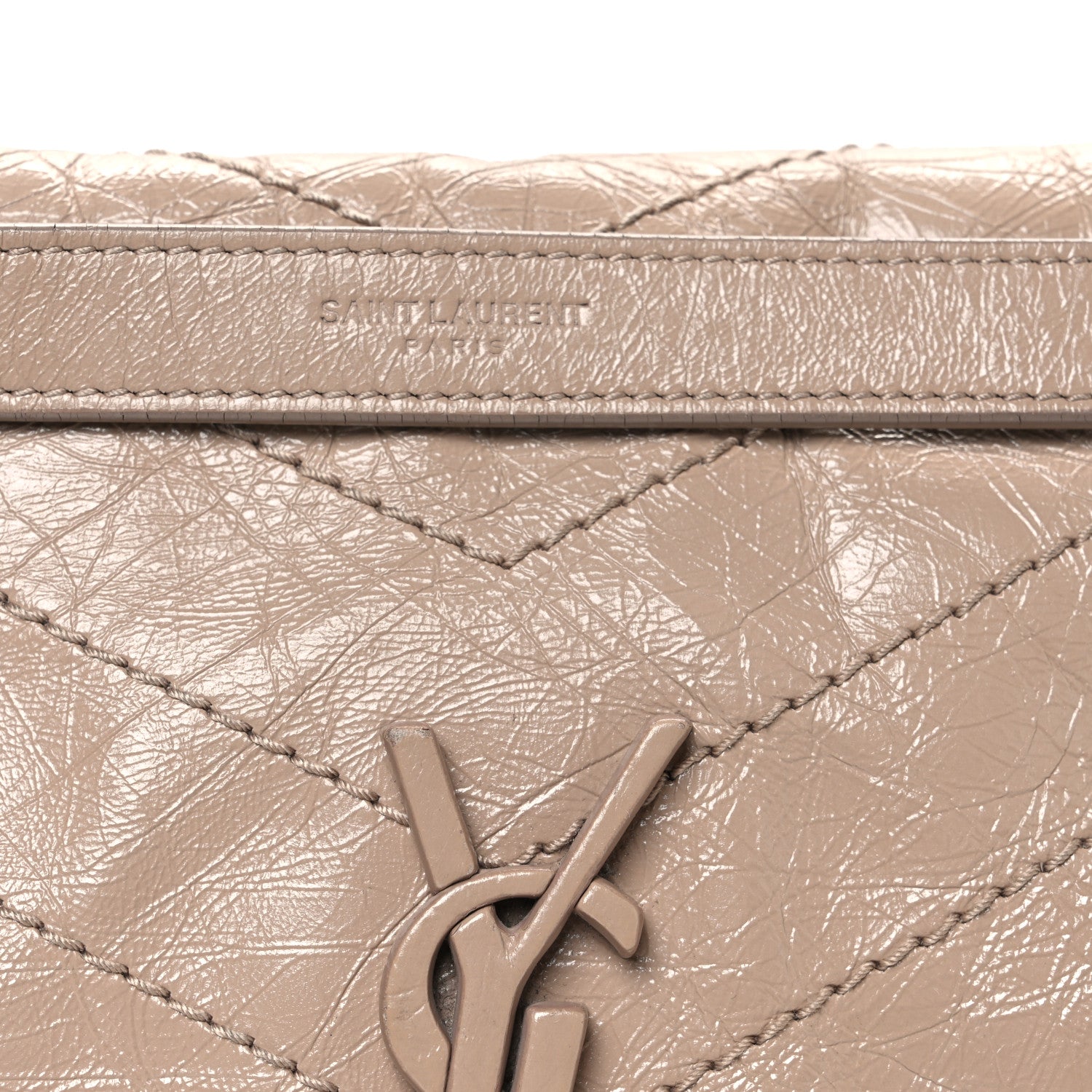 Crinkled Calfskin Matelasse Monogram Medium Niki Chain Satchel Light Taupe