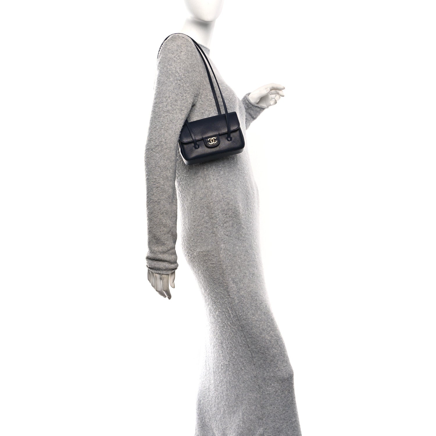 Shiny Caviar Mini Preppy Coco Shoulder Bag Dark Blue