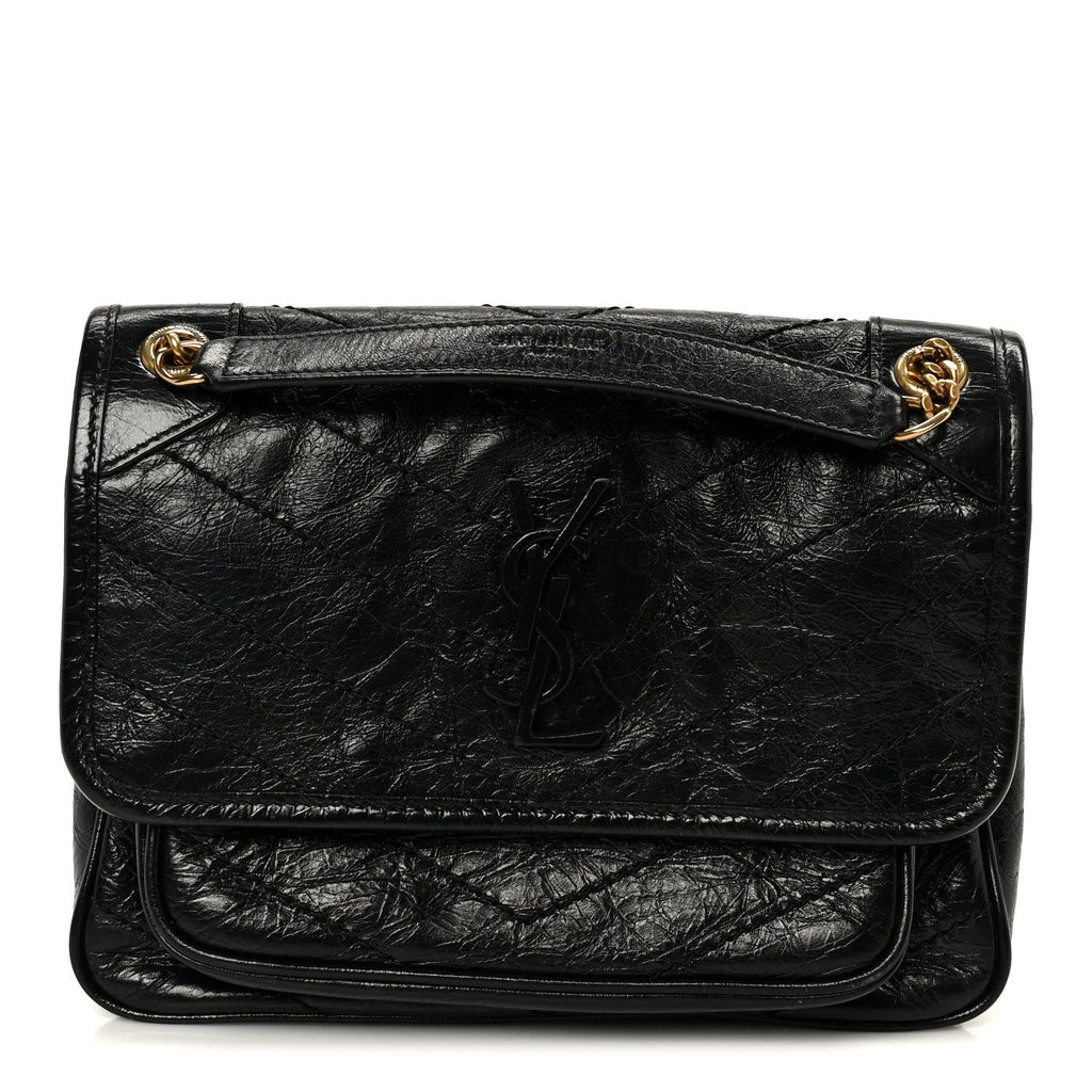 Crinkled Calfskin Matelasse Monogram Baby Niki Chain Satchel Black