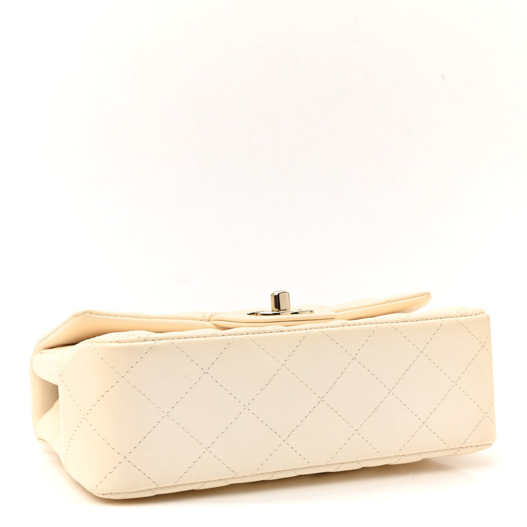 Lambskin Quilted Mini Rectangular Flap White