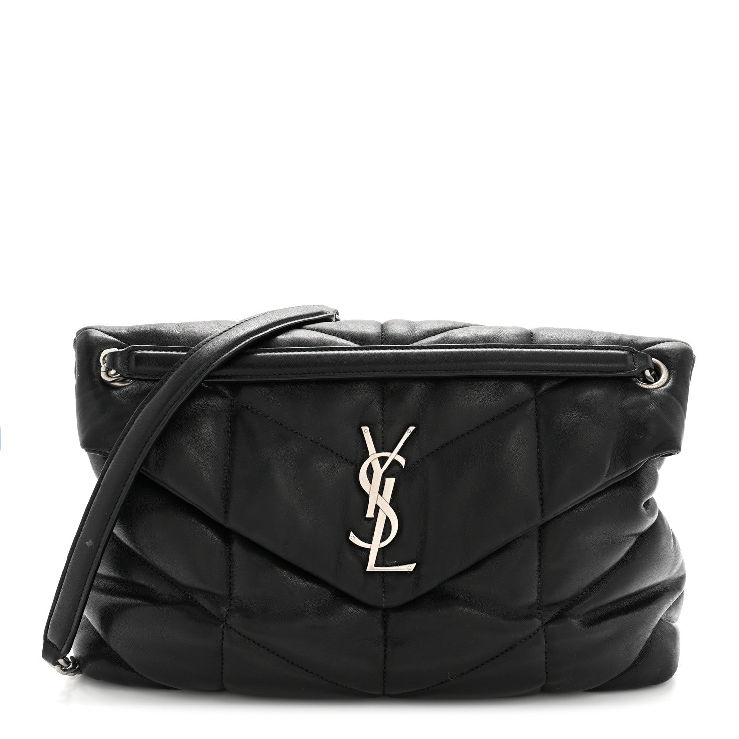 Lambskin Quilted Medium Loulou Puffer Monogram Chain Satchel Black