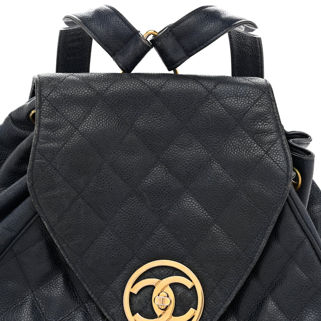Caviar Quilted CC Drawstring Backpack Navy