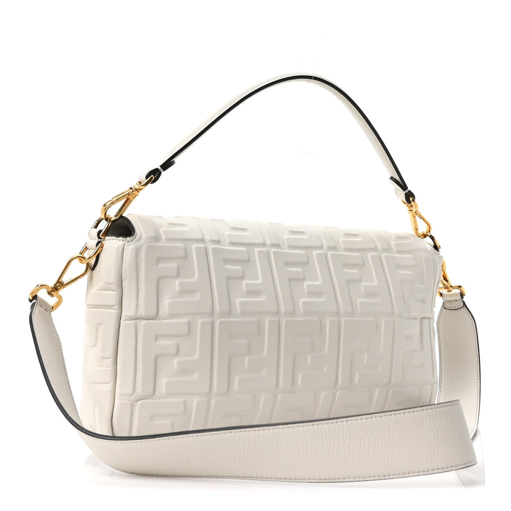 Nappa FF 1974 Embossed Large Baguette White