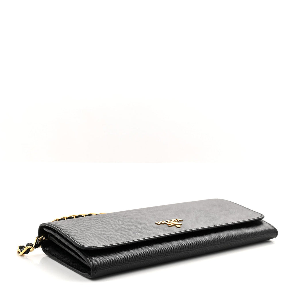 Saffiano Metal Oro Chain Wallet Black