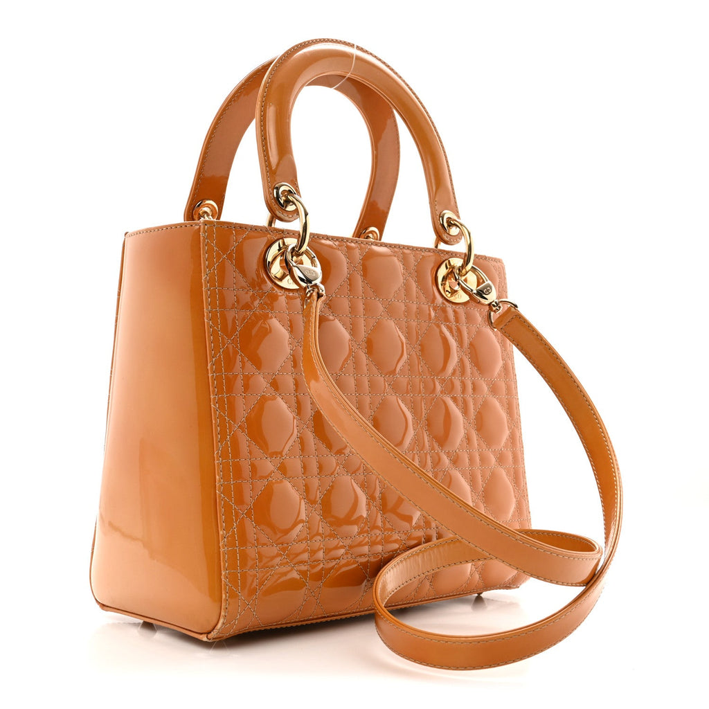 Patent Cannage Medium Lady Dior Dark Beige