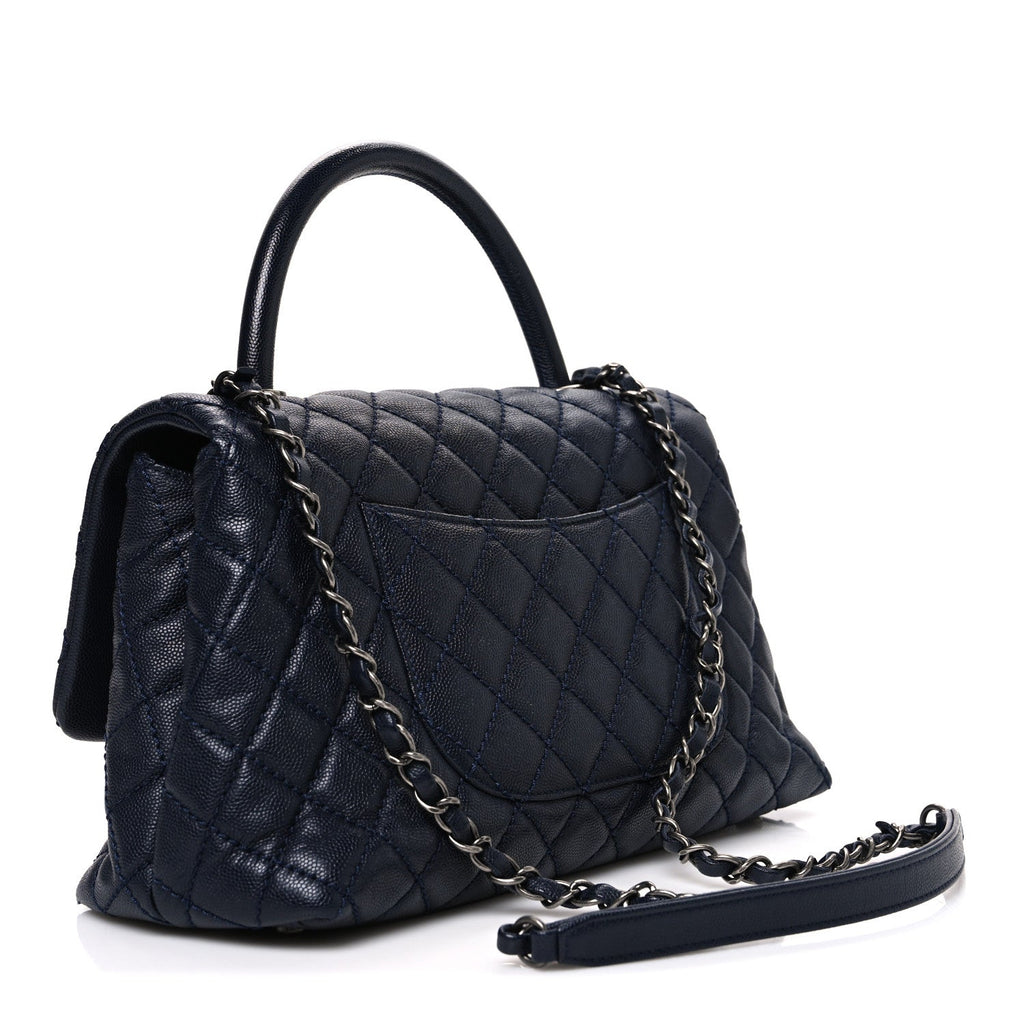 Caviar Quilted Small Coco Handle Flap Navy