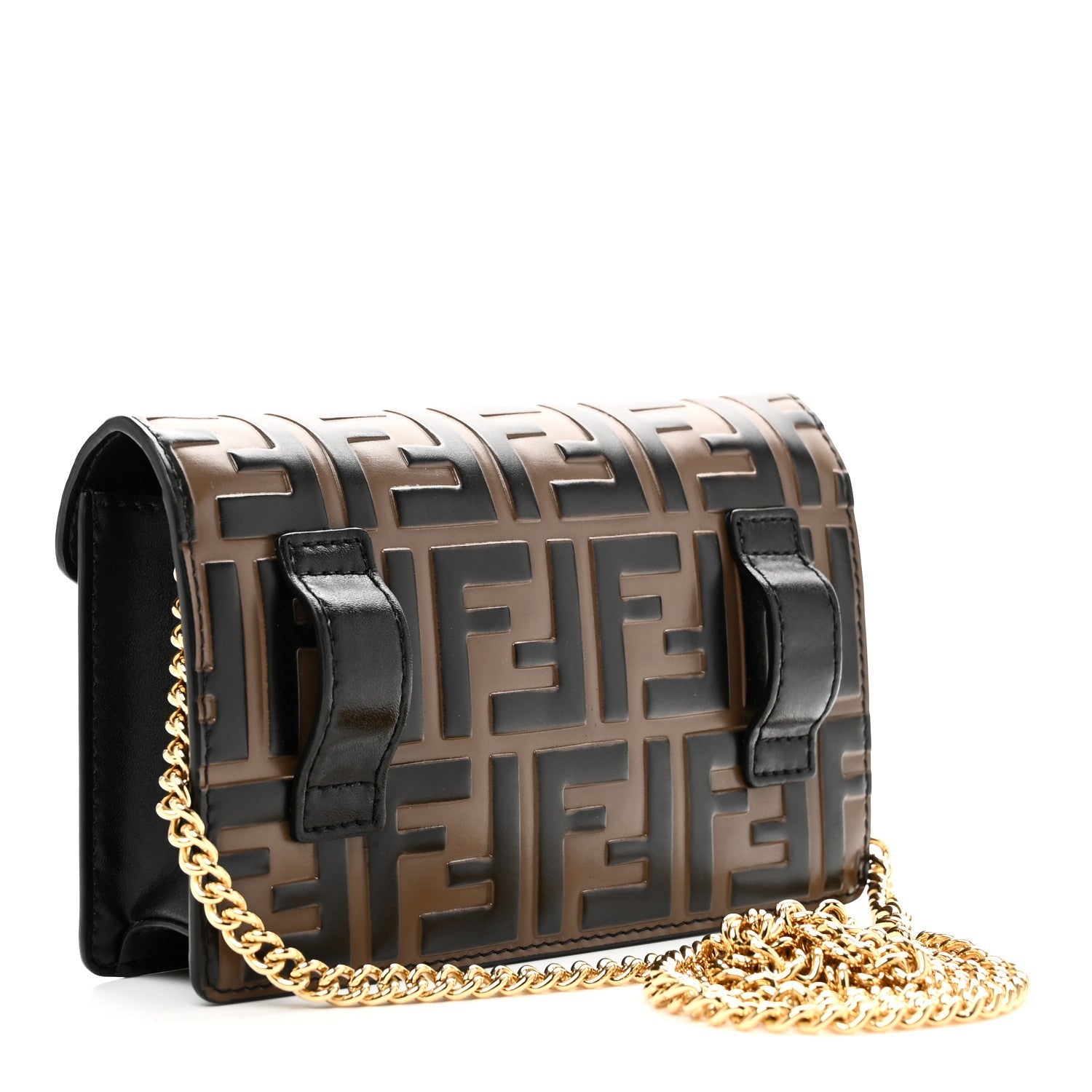 Vitello Liberty F is Fendi Bi-Color FF 1974 Embossed Envelope Belt Bag Maya Black