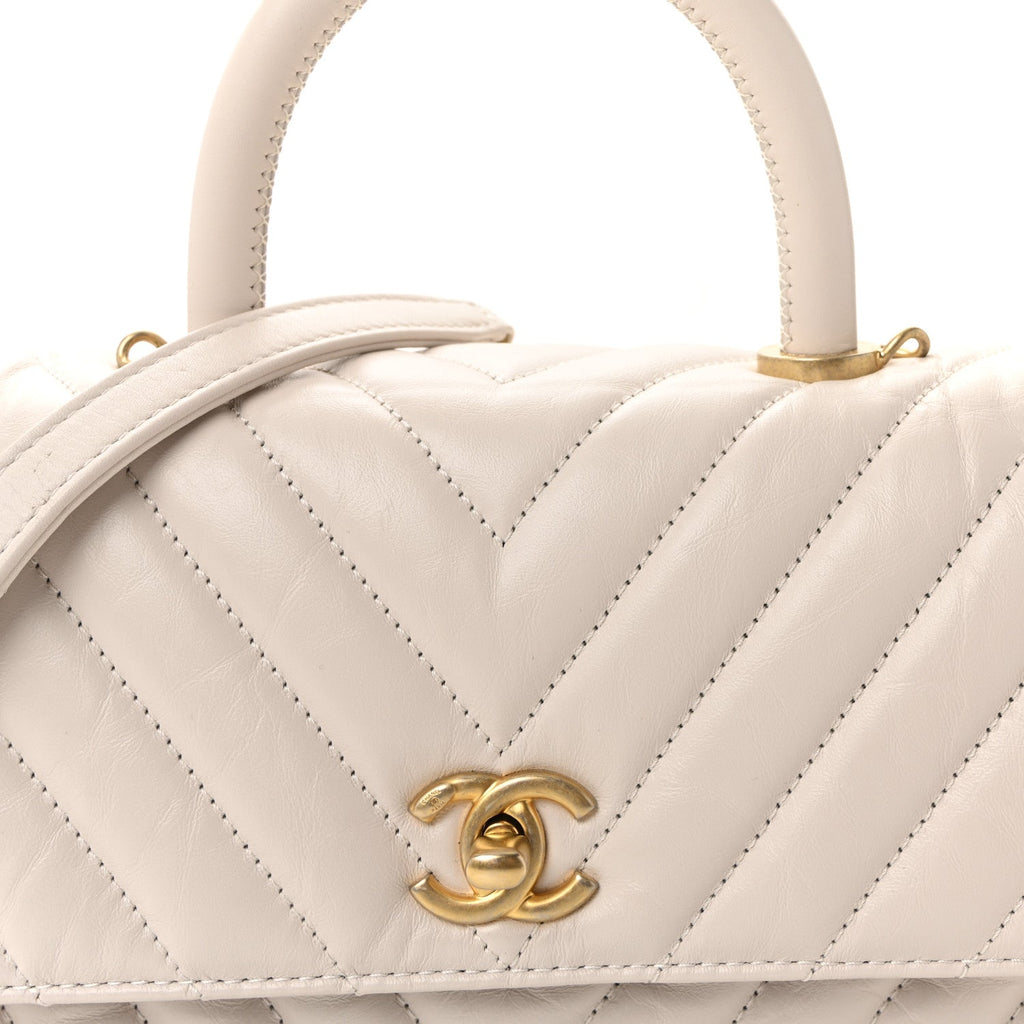 Calfskin Chevron Quilted Mini Coco Handle Flap Rose Pale