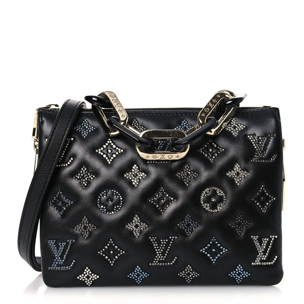 Lambskin Crystal Embellished Monogram Coussin BB Black