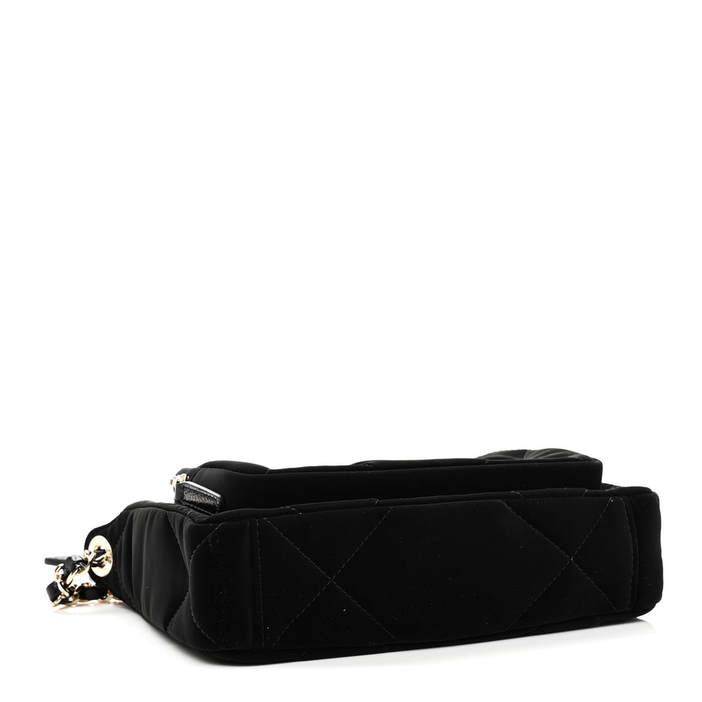 Velvet Effect Nylon Shiny Crumpled Calfskin Mini Quilted Chanel 25 Clutch With Chain Black