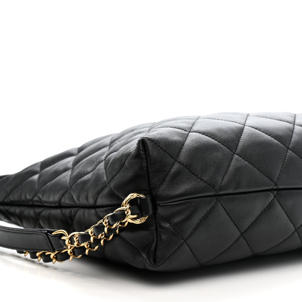 Lambskin Quilted Maxi Hobo Black