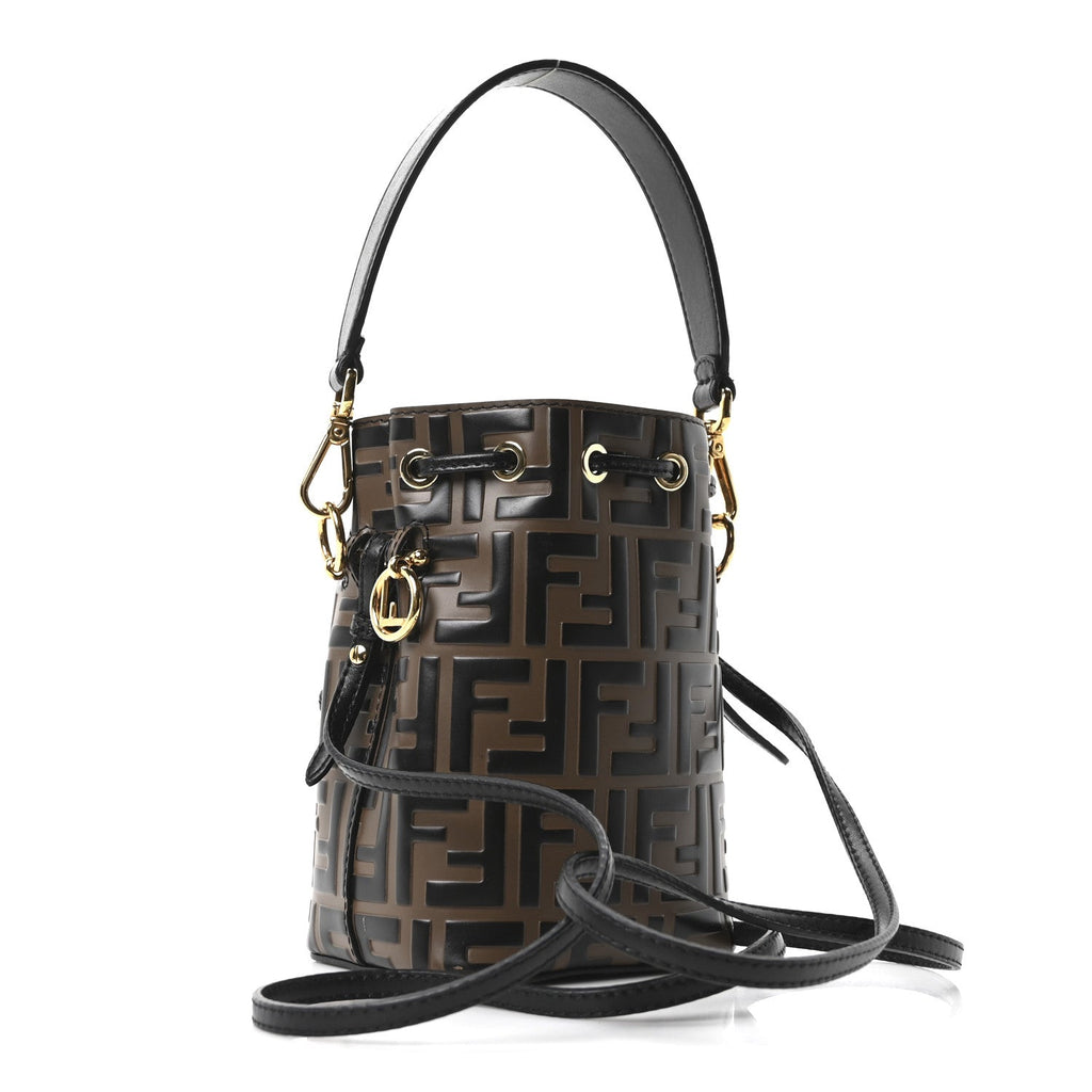 Vitello Liberty F is Fendi Bi-Color FF 1974 Embossed Mini Mon Tresor Bucket Bag Maya Black