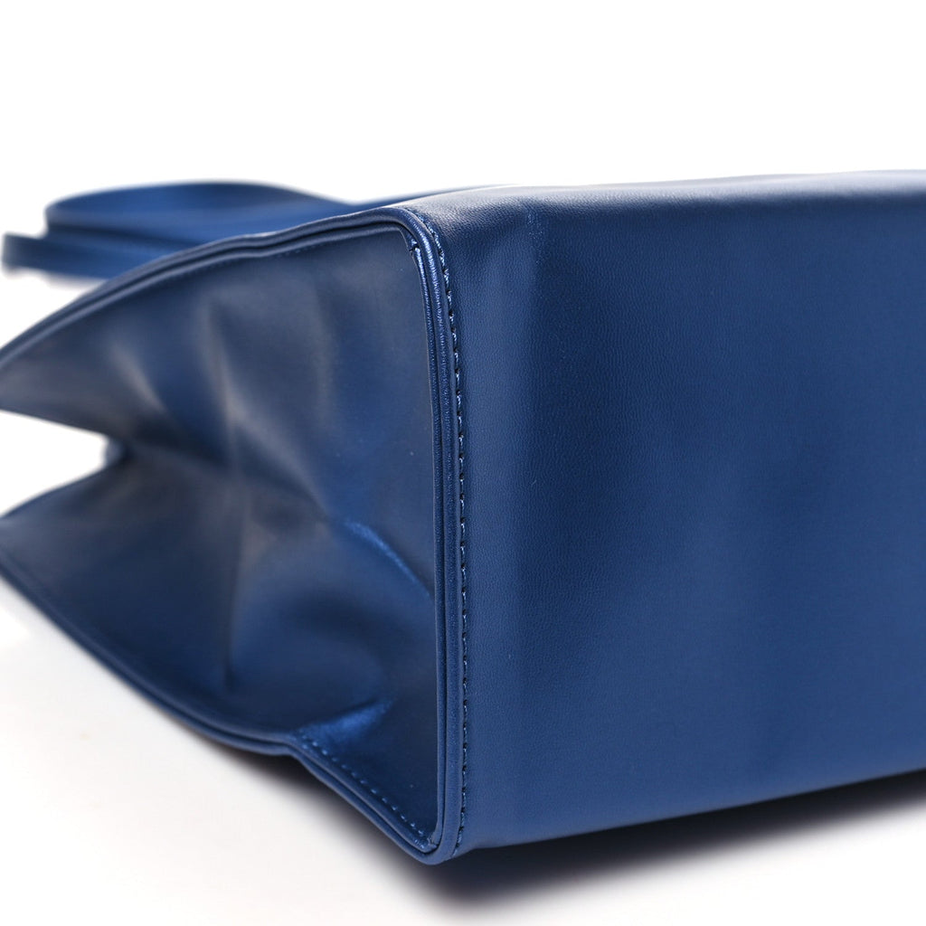 Metallic Vegan Leather Medium Shopping Bag Cobalt
