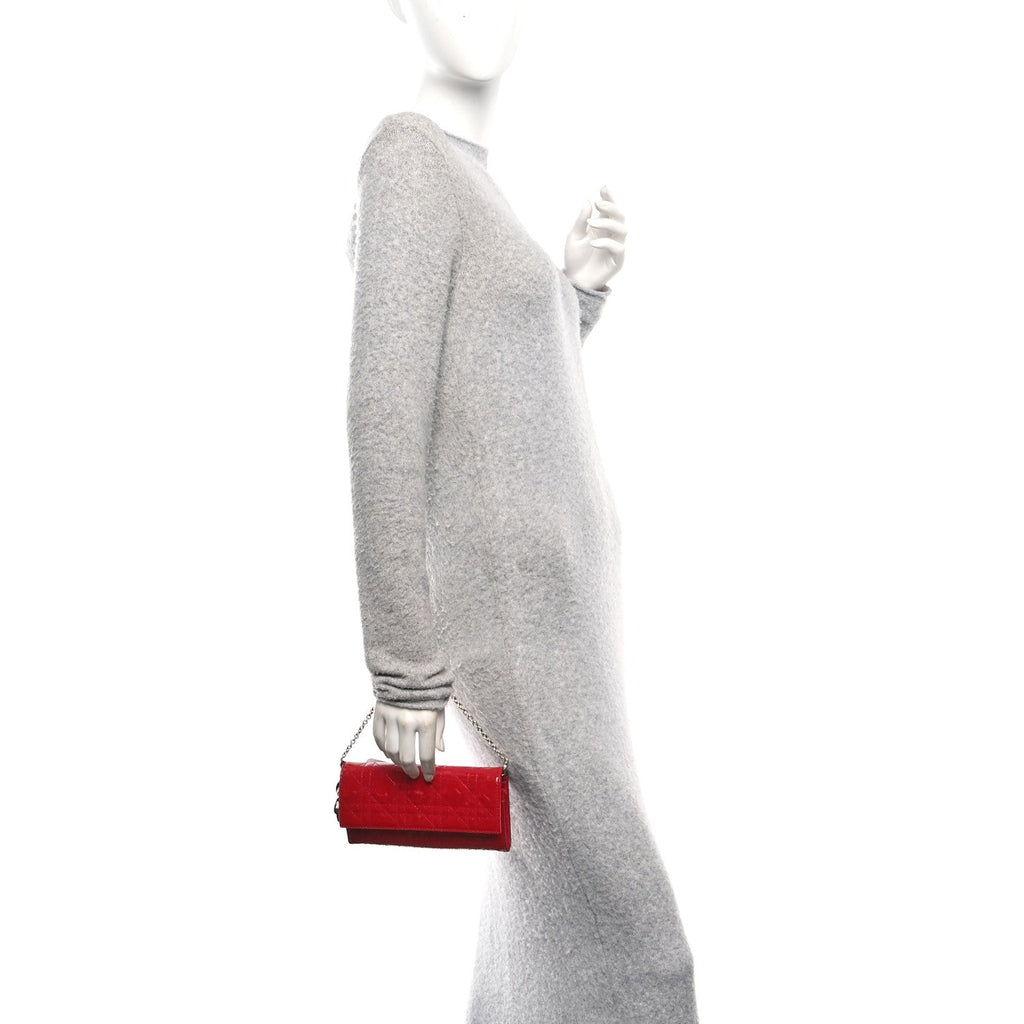 Patent Cannage Lady Dior Rendezvous Wallet On Chain Red
