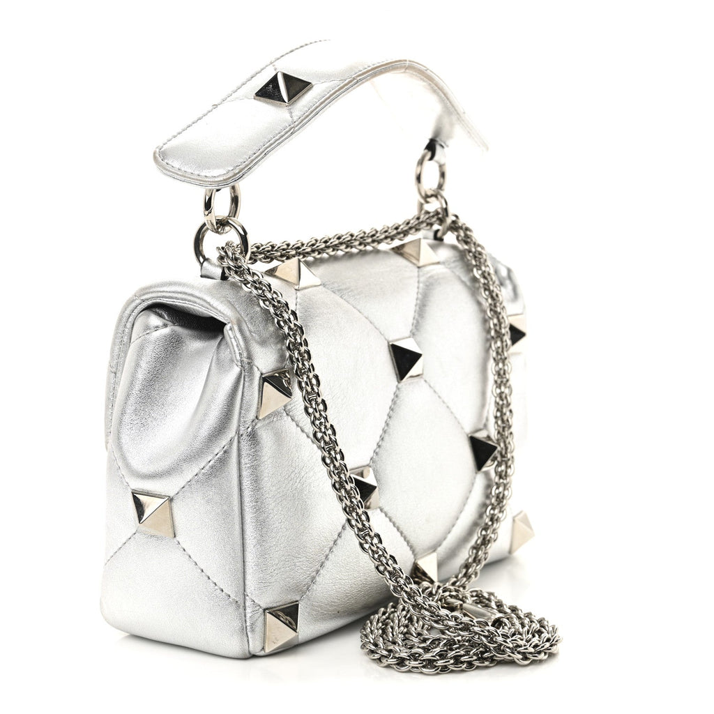 Nappa Medium Roman Stud Shoulder Bag Silver