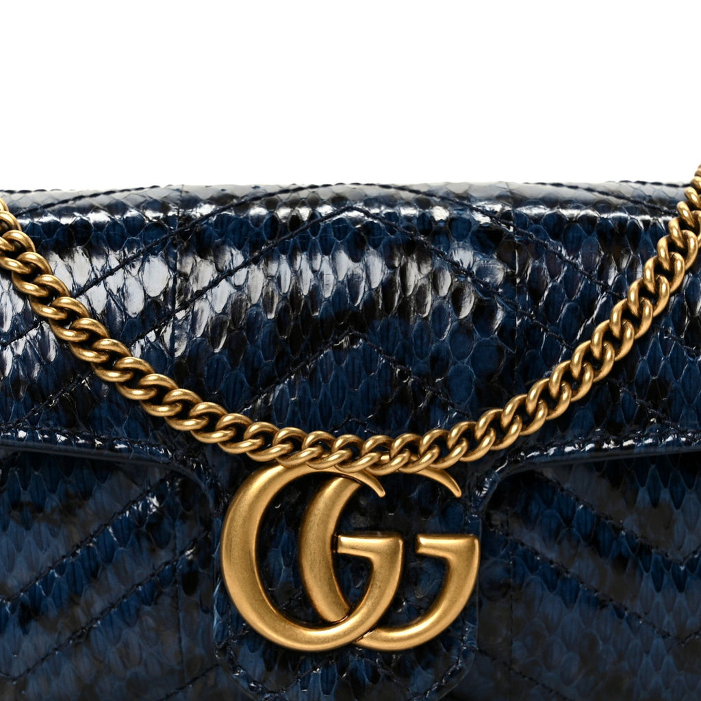 Snakeskin Matelasse Super Mini GG Marmont Shoulder Bag Blue