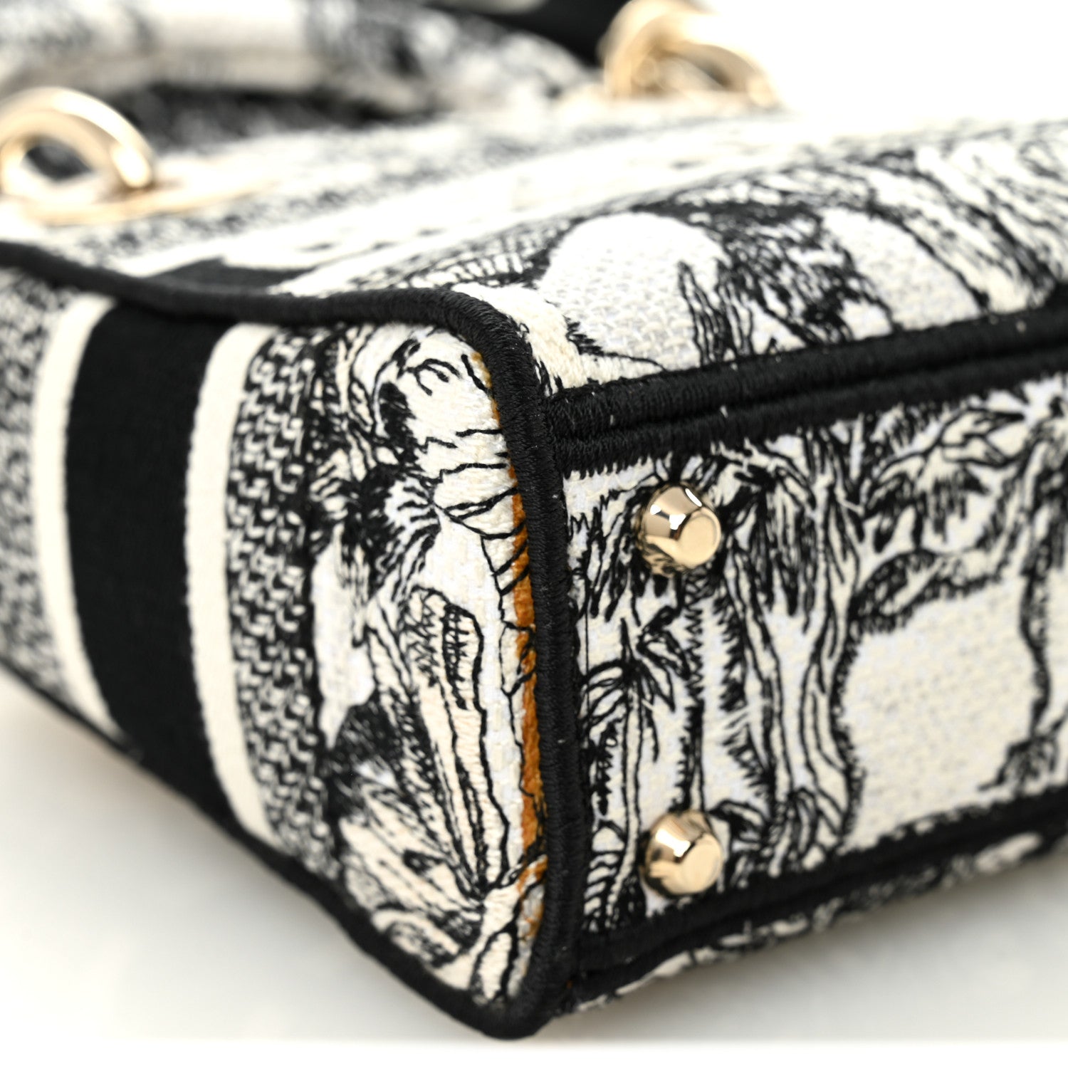Canvas Embroidered Toile De Jouy Mini Lady D-Lite White Black