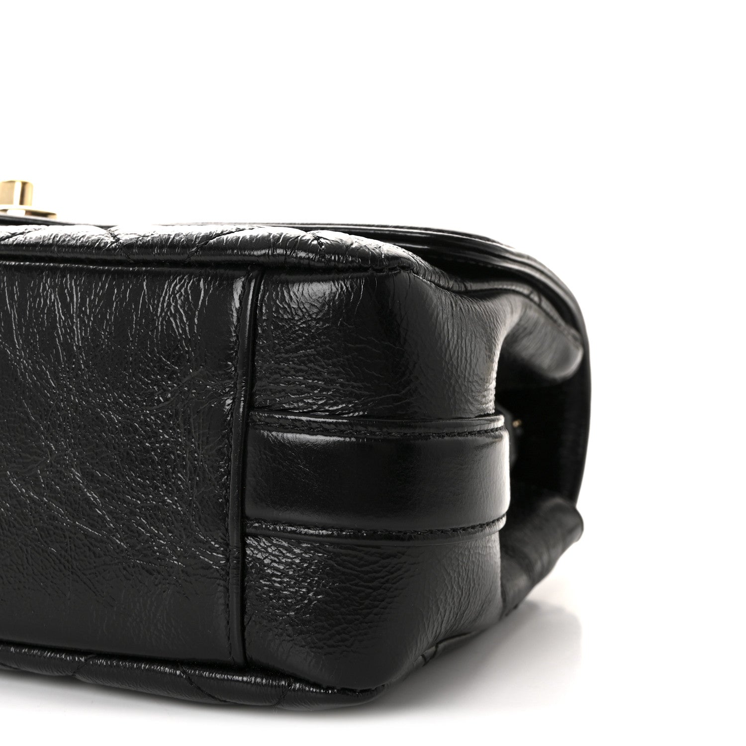 Crumpled Glazed Lambskin Quilted Small Flap Black