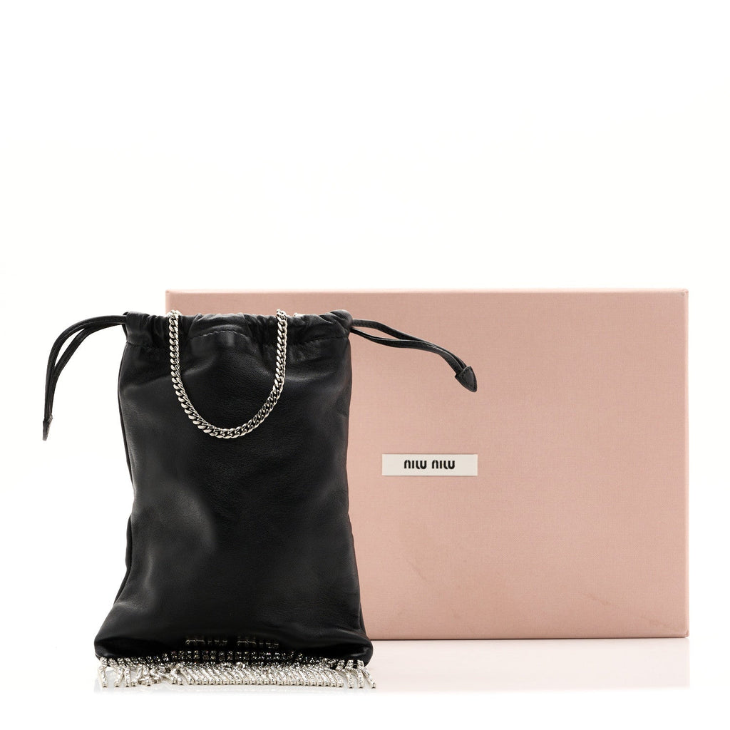 Nappa Starlight Crystal Fringe Trick Pouch On Strap Black