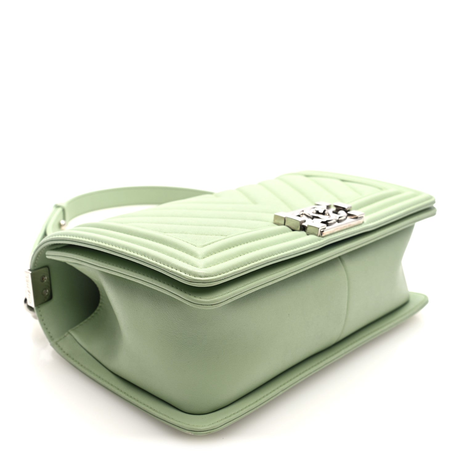 Calfskin Chevron Quilted Medium Boy Flap Light Green