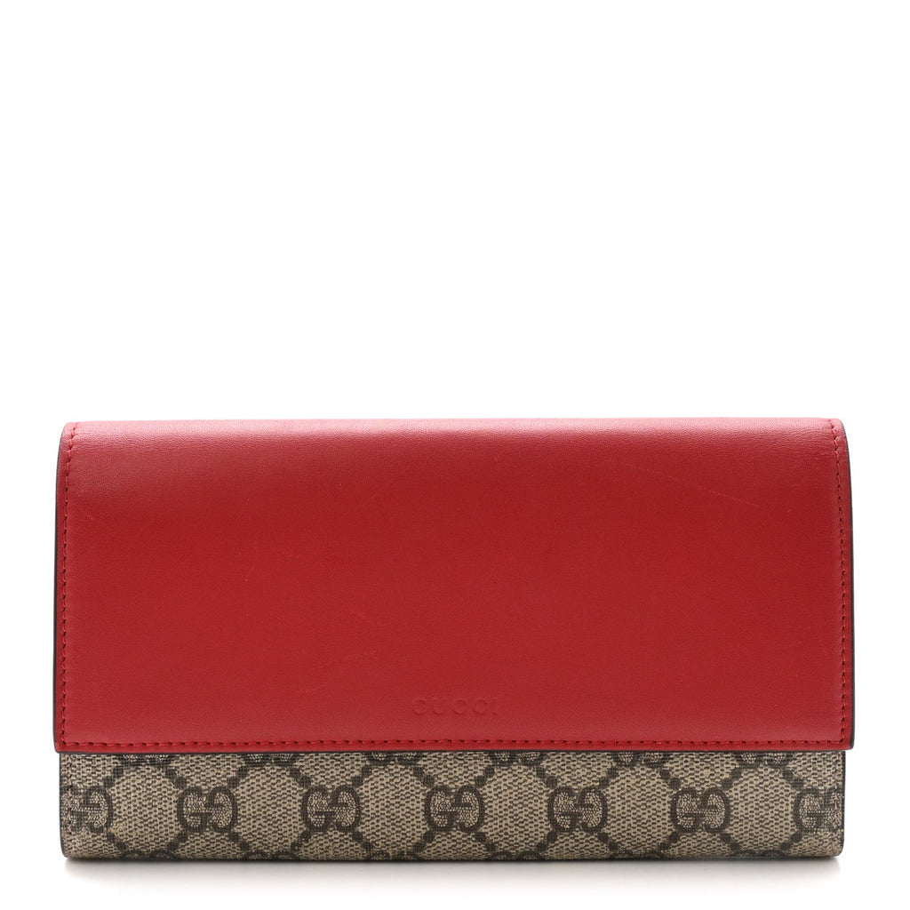 GG Supreme Monogram Calfskin Continental Wallet Beige Ebony Hibiscus Red New Rosette