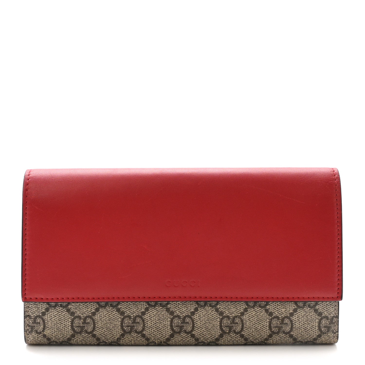 GG Supreme Monogram Calfskin Continental Wallet Beige Ebony Hibiscus Red New Rosette
