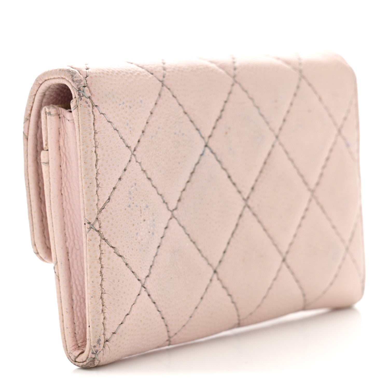 Caviar Quilted Crystal CC Flap  Holder Pink