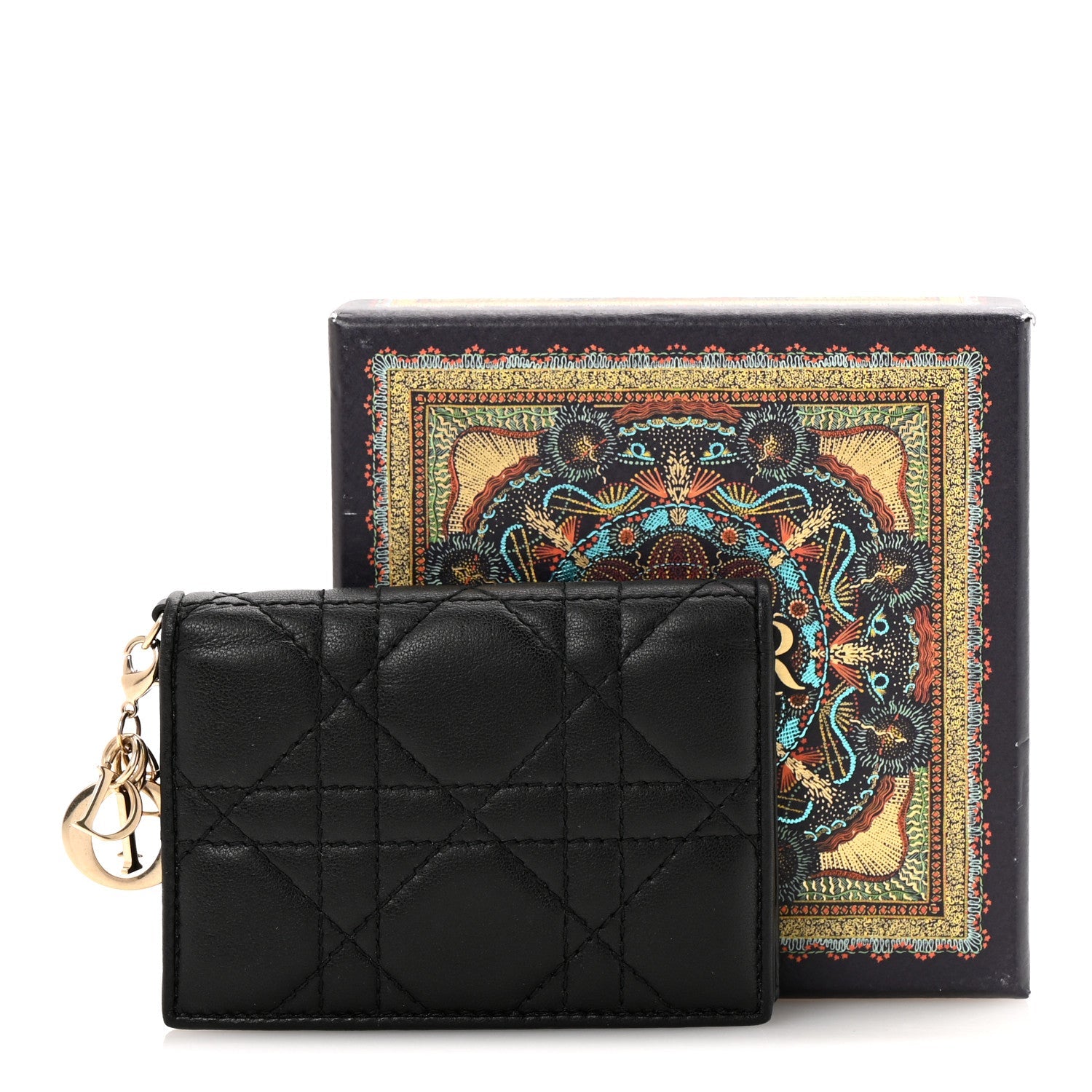 Lambskin Cannage Small Lady Dior Flap  Holder Black