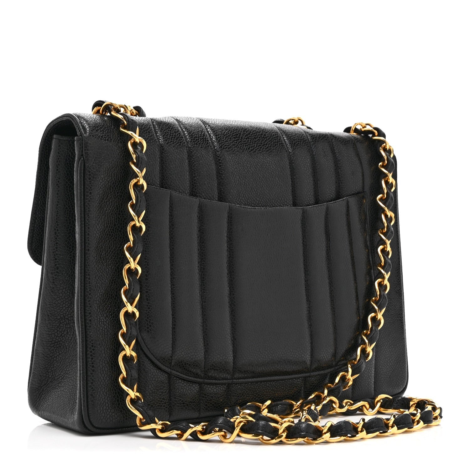 Caviar Vertical Quilted Jumbo Single Flap Black