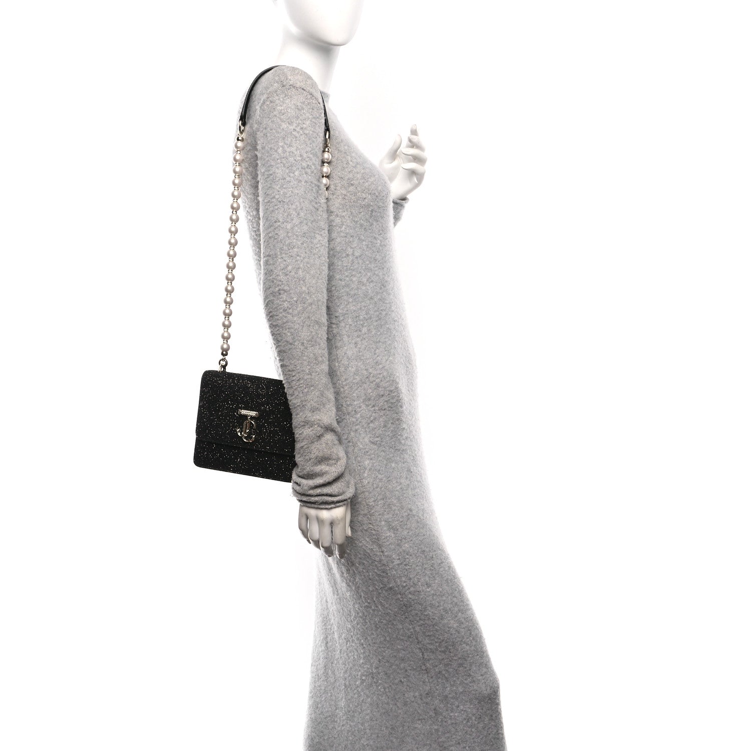 Coarse Glitter Pearl Varenne Shoulder Bag Black